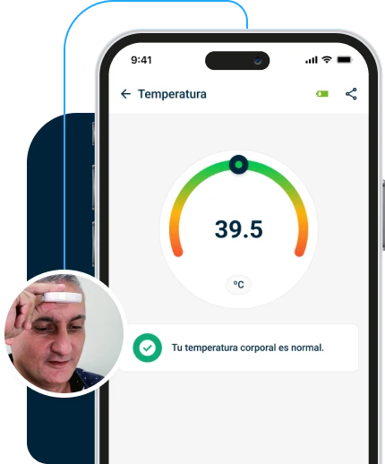 App YANO mostrando la temperatura corporal medida